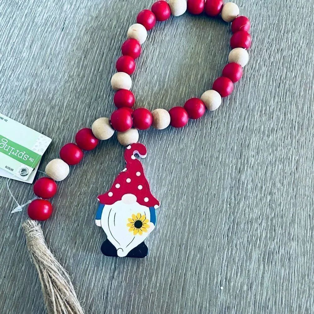Gnome Wood Bead Garland Tier Tray Farmhouse Decor